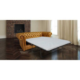 Chesterfield 3 Seater Sofabed Batani Gold Real Faux Leather In Classic Style