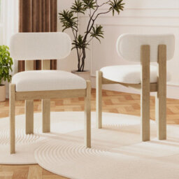 Btm Set Of 2 Solid Wood Dining Chairs, Boucle Upholstery, Natural, For Home And Café