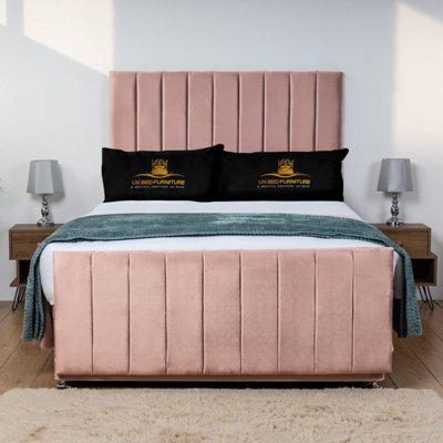 UKBEDFURNITURE Hampton Pink Plush  Divan Bed Base With 26 Inch Headboard - No Storage - image 1