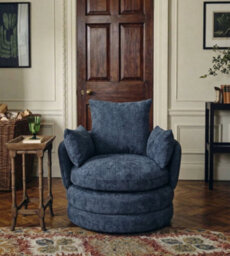 Accent Swivel Chair In Blue Textured Chenille - thumbnail 9