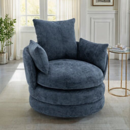 Accent Swivel Chair In Blue Textured Chenille