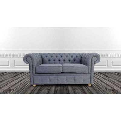 Chesterfield 2 Seater Sofa Settee Zoe Granite Grey Fabric In Classic Style - image 1