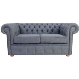 Chesterfield 2 Seater Sofa Settee Zoe Granite Grey Fabric In Classic Style - thumbnail 2