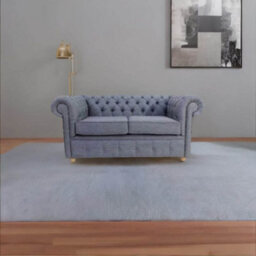 Chesterfield 2 Seater Sofa Settee Zoe Granite Grey Fabric In Classic Style - thumbnail 4