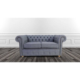 Chesterfield 2 Seater Sofa Settee Zoe Granite Grey Fabric In Classic Style