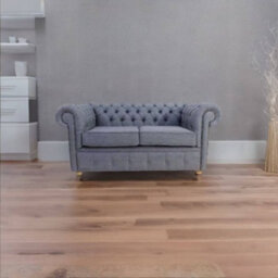 Chesterfield 2 Seater Sofa Settee Zoe Granite Grey Fabric In Classic Style - thumbnail 3
