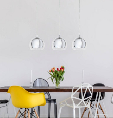 Eglo Rocamar Clear And Chrome Glass And Metal 3 Light Ceiling Pendant, (D) 78Cm - image 1