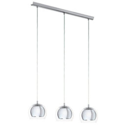 Eglo Rocamar Clear And Chrome Glass And Metal 3 Light Ceiling Pendant, (D) 78Cm - thumbnail 2