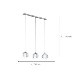 Eglo Rocamar Clear And Chrome Glass And Metal 3 Light Ceiling Pendant, (D) 78Cm - thumbnail 4