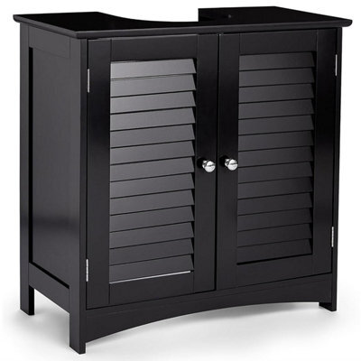 Taylor & Brown Black Bathroom Shutter Door Under Sink Cabinet, Compact Freestanding Bathroom Storage Unit With Shelves For Basin - image 1