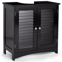 Taylor & Brown Black Bathroom Shutter Door Under Sink Cabinet, Compact Freestanding Bathroom Storage Unit With Shelves For Basin - thumbnail 1