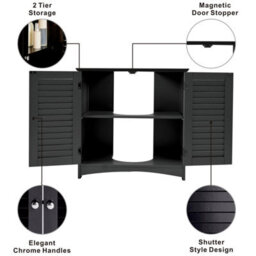 Taylor & Brown Black Bathroom Shutter Door Under Sink Cabinet, Compact Freestanding Bathroom Storage Unit With Shelves For Basin - thumbnail 4
