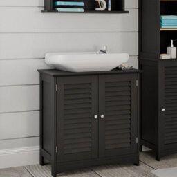 Taylor & Brown Black Bathroom Shutter Door Under Sink Cabinet, Compact Freestanding Bathroom Storage Unit With Shelves For Basin - thumbnail 2