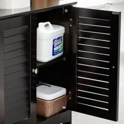 Taylor & Brown Black Bathroom Shutter Door Under Sink Cabinet, Compact Freestanding Bathroom Storage Unit With Shelves For Basin - thumbnail 3