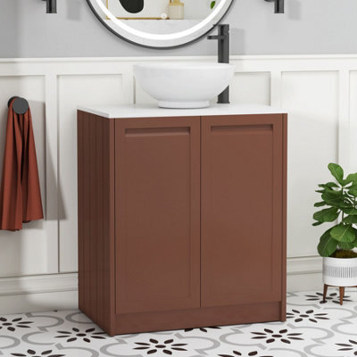 Royal Bathrooms Royal Bathroom Elmore 700mm Terracotta Clay Freestanding Bathroom Vanity Unit 2 Door Plain White Worktop With Breeze Basin - image 1