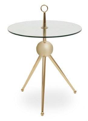 Orsina Clear Glass Gold Frame Side Table, Stylish Design End Table With Tripod Metal Legs, Rose Gold Corner Table - image 1