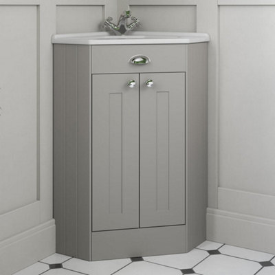 Affine Corner Bathroom Traditional Vanity Unit Basin Sink Cabinet Furniture Grey 580mm - image 1
