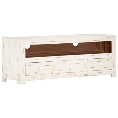 Berkfield Tv Cabinet Solid Wood Acacia 110X30X40 Cm White - image 1