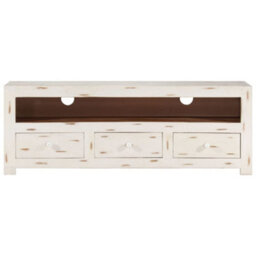Berkfield Tv Cabinet Solid Wood Acacia 110X30X40 Cm White - thumbnail 2