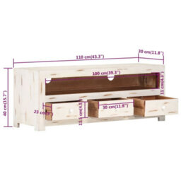 Berkfield Tv Cabinet Solid Wood Acacia 110X30X40 Cm White - thumbnail 7