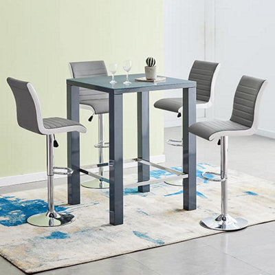 Furniture In Fashion Jam Square Glass Grey Gloss Bar Table 4 Ritz Grey White Stools - image 1