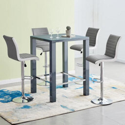 Furniture In Fashion Jam Square Glass Grey Gloss Bar Table 4 Ritz Grey White Stools - thumbnail 1