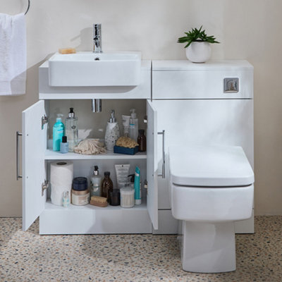 Homestylestore 1050mm White Bathroom Combination Vanity Wc Unit With Chrome T Bar Handle - image 1