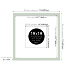 "16X16"" Mint Green Picture Frame - 16X16"" Square Frame With 12X12"" Mount For 16X16""/12X12"" Pictures Moderrn Style Thin Edge, 1 Pack" - thumbnail 2