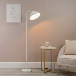 Valuelights Morris White Metal Stem Standing Floor Lamp With Angled Dome Shade For Living Room Office - Led Bulb Included