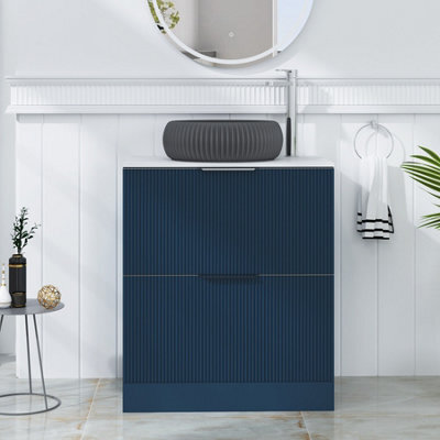 Royal Bathrooms Evora 700mm Midnight Blue Fluted Floor Standing Countertop Vanity Unit 2 Drawer With Milan Black Basin - image 1