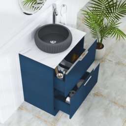 Royal Bathrooms Evora 700mm Midnight Blue Fluted Floor Standing Countertop Vanity Unit 2 Drawer With Milan Black Basin - thumbnail 3