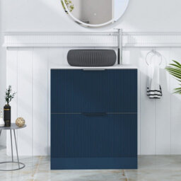 Royal Bathrooms Evora 700mm Midnight Blue Fluted Floor Standing Countertop Vanity Unit 2 Drawer With Milan Black Basin - thumbnail 1