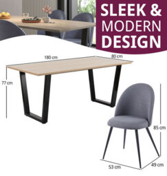 Hallowood Furniture Dudley 1.8M Dining Table Set With 4 Grey Fabric Curved Back Chairs - thumbnail 3