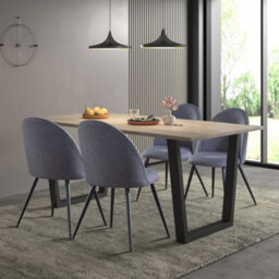Hallowood Furniture Dudley 1.8M Dining Table Set With 4 Grey Fabric Curved Back Chairs - thumbnail 1