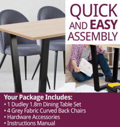 Hallowood Furniture Dudley 1.8M Dining Table Set With 4 Grey Fabric Curved Back Chairs - thumbnail 7