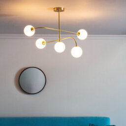 Luminosa Lighting Luminosa Otto Semi Flush Satin Brushed Gold Effect Plate & Gloss Opal Glass 5 Light Dimmable Ip20 - G9 - thumbnail 2