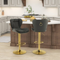 Costway Set Of 2 Bar Stools Adjustable Swivel Leather Pub Chair Kitchen Dining Chairs - thumbnail 8