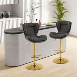 Costway Set Of 2 Bar Stools Adjustable Swivel Leather Pub Chair Kitchen Dining Chairs - thumbnail 7