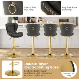 Costway Set Of 2 Bar Stools Adjustable Swivel Leather Pub Chair Kitchen Dining Chairs - thumbnail 4