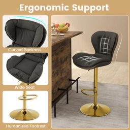 Costway Set Of 2 Bar Stools Adjustable Swivel Leather Pub Chair Kitchen Dining Chairs - thumbnail 3