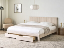 Beliani Bed With Storage Drawers Velvet Lonzac 180 X 200 Cm (Eu Super King) Beige - thumbnail 2