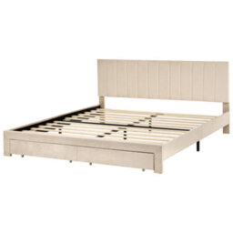 Beliani Bed With Storage Drawers Velvet Lonzac 180 X 200 Cm (Eu Super King) Beige - thumbnail 6