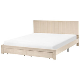 Beliani Bed With Storage Drawers Velvet Lonzac 180 X 200 Cm (Eu Super King) Beige - thumbnail 5