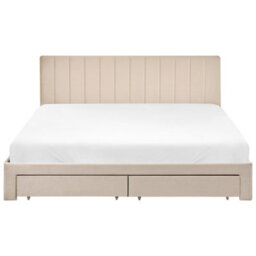 Beliani Bed With Storage Drawers Velvet Lonzac 180 X 200 Cm (Eu Super King) Beige - thumbnail 7