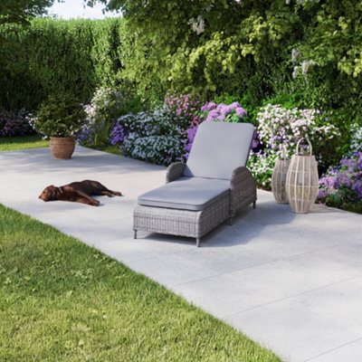 GoodHome Hamilton Steeple Grey Rattan Effect Sun Lounger