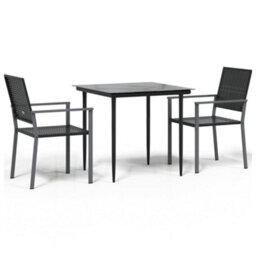 Berkfield 3 Piece Garden Dining Set Poly Rattan And Steel - thumbnail 2