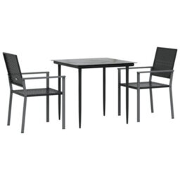 Berkfield 3 Piece Garden Dining Set Poly Rattan And Steel - thumbnail 3