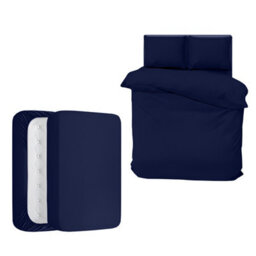 Aspire Homeware Navy Duvet Cover Set, Soft Microfiber & Reversible, Super King (L)220Cm X (W)260Cm - thumbnail 1