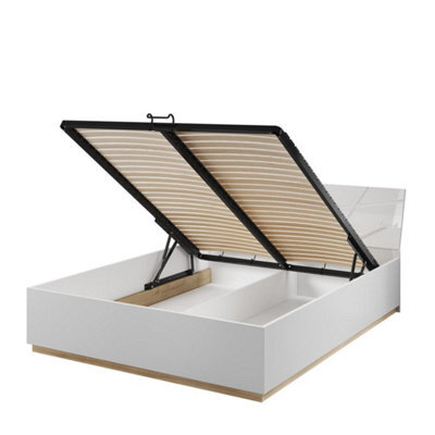 Arte Stylish Futura Ottoman Bed In White Gloss & Oak Riviera (W1870mm X H890mm X D2190mm) - Eu Super King Size With Under-Bed Storage - image 1