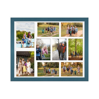 AK Frames 20X16 Navy Blue Modern Multi Photo Frame With White Mount - Holds 9 Apertures (2X) 7X5, (7X) 6X4 Photos - image 1